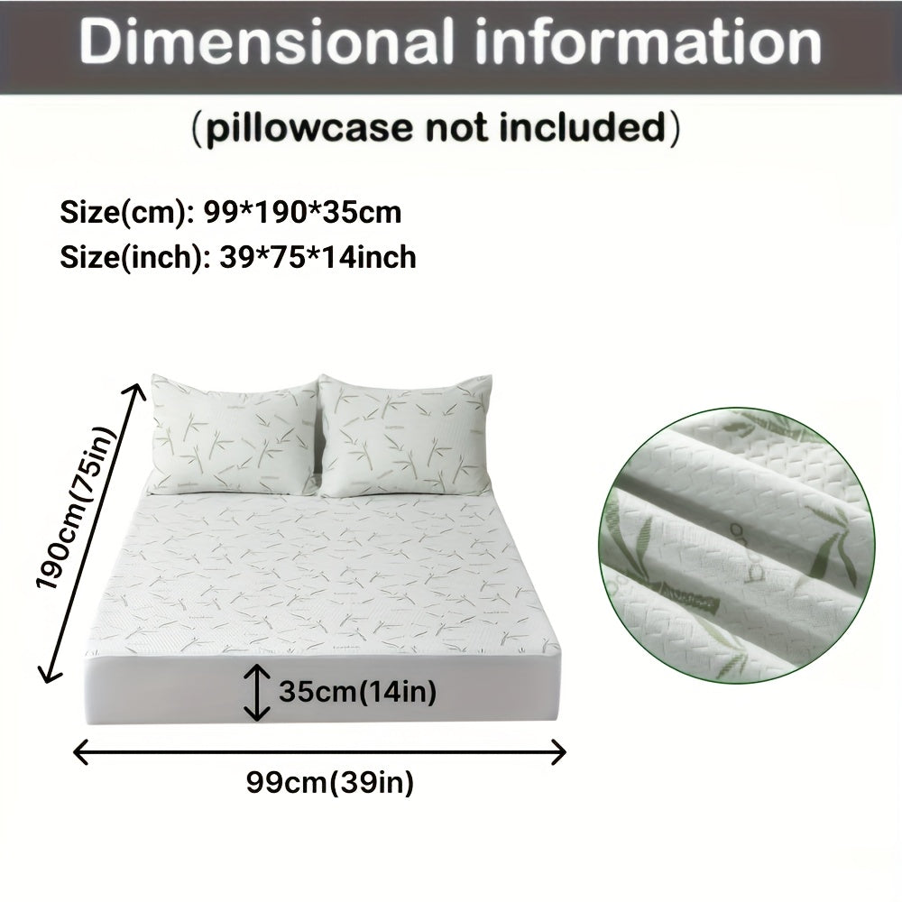 Green 100% Bamboo Fiber Mattress Protector Cooling Breathable Bed Cover With 3D