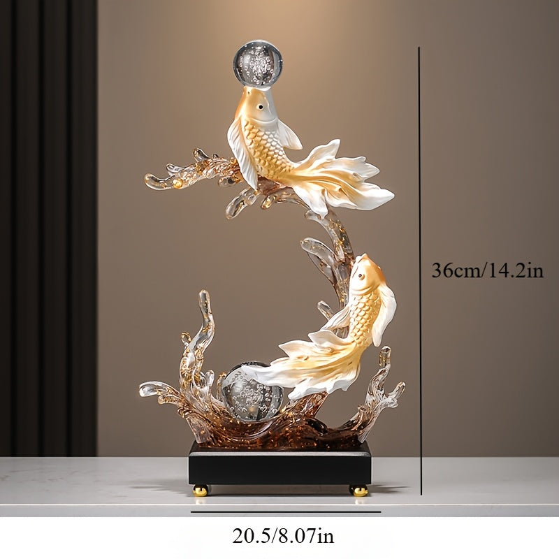 Elegant Ceramic Koi Fish Statue with Crystal Ball - Versatile Indoor Decor for Bedroom, Office, Shelf & TV Cabinet - Ideal Gift for Christmas, Thanksgiving, Valentine'S Day, Graduation, Koi Fish Decor