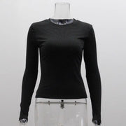 Slim-Fit Women's Long Sleeve Pullover – Solid Color Round Neck