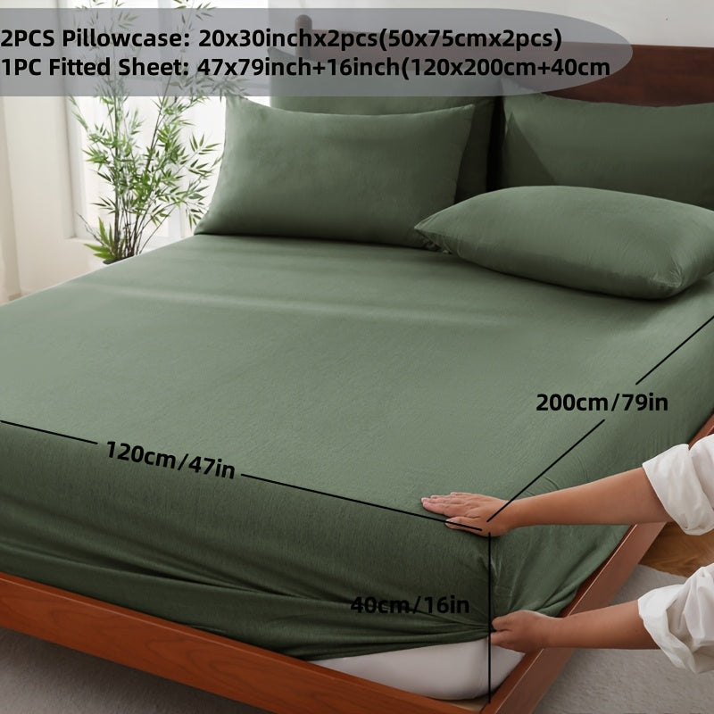Bamboo Fiber Fitted Sheet Set With Pillowcases And Fitted Sheet Inch Deep