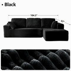 Modular L‑Shape Sectional Sofa with Chaise – Corduroy Fabric, 65" Reclining Chaise, No Assembly Required