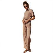Chic Lapel Zipper Jumpsuit with Five-Quarter Sleeves