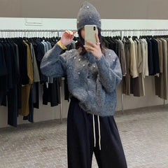 Women's Three-dimensional Pearl Sweater Cardigan Loose Knitted Coat