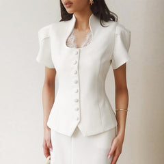 Women's Elegant Button-Front Lace-Patchwork Shirt