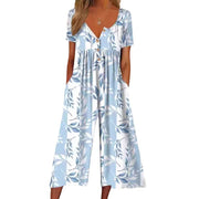 European And American Spring And Summer Hot-selling Printed Pocket Button Jumpsuit