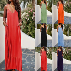Elegant Temperament Solid Color Suspender Dress