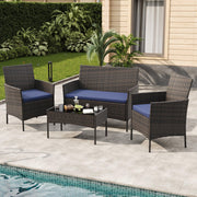 4-piece outdoor patio bistro set with wicker rattan seating and glass table