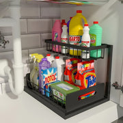 Under-sink organizer with two-tier slide-out shelves