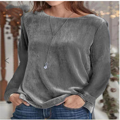 Cozy Solid Velvet Long Sleeve Pullover Sweater