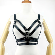 Women's PU Leather Body Chain Bra Set