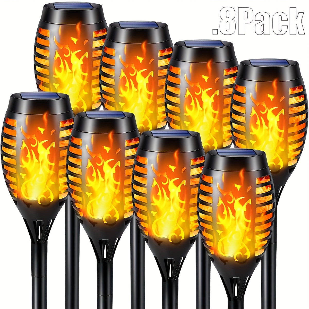8pcs Halloween Outdoor Solar Lights, Dancing Flashing Flame Torch Lights, Suitable for Trails, Lawns, Gardens, Courtyards, Landscape Decorative Lights - Automatic Switch, Christmas Solar Garden Dec...