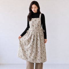 Womens Fashionable French-style Floral-print Suspender Apron