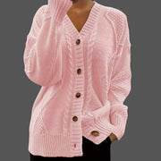 V-neck Knitted Cardigan Breasted Cable-knit Sweater Coat