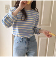 Korean Style Striped T-shirt Women's Long-sleeved Loose Inner Wear Bottoming Shirt Versatile Top
