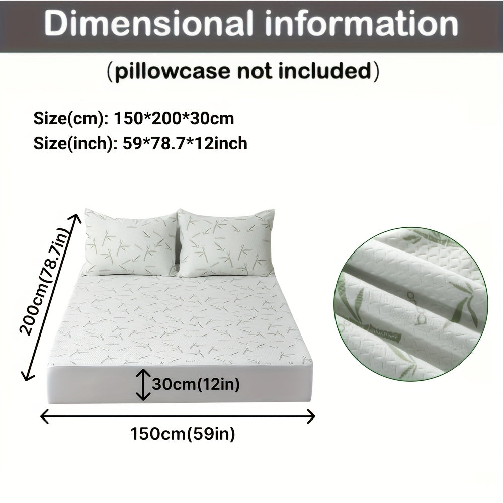 Green 100% Bamboo Fiber Mattress Protector Cooling Breathable Bed Cover With 3D