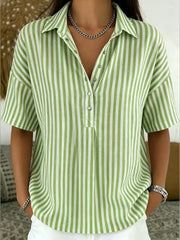 Casual Striped Women's Short Sleeve Shirt