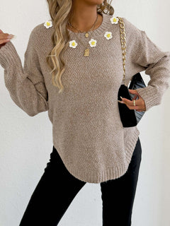 Women's Crochet Patchwork Round Neck Comfort and Casual Sweater