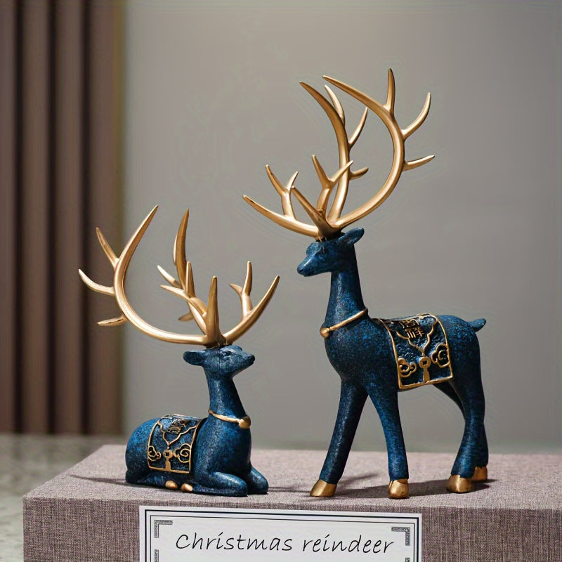 Elegant Resin Reindeer Figurines Set of 2 - Collectible Holiday Theme Decor for Christmas, Halloween, Easter, Hanukkah, Thanksgiving - Versatile Decorative Statues for Indoor & Outdoor - Festive…