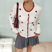 European and American Contrast Color Elegant Senior Cardigan Knitted Coat Women