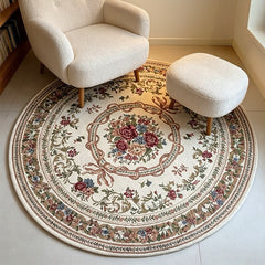 1pc Vintage European Style Floral Pattern Round Area Rug