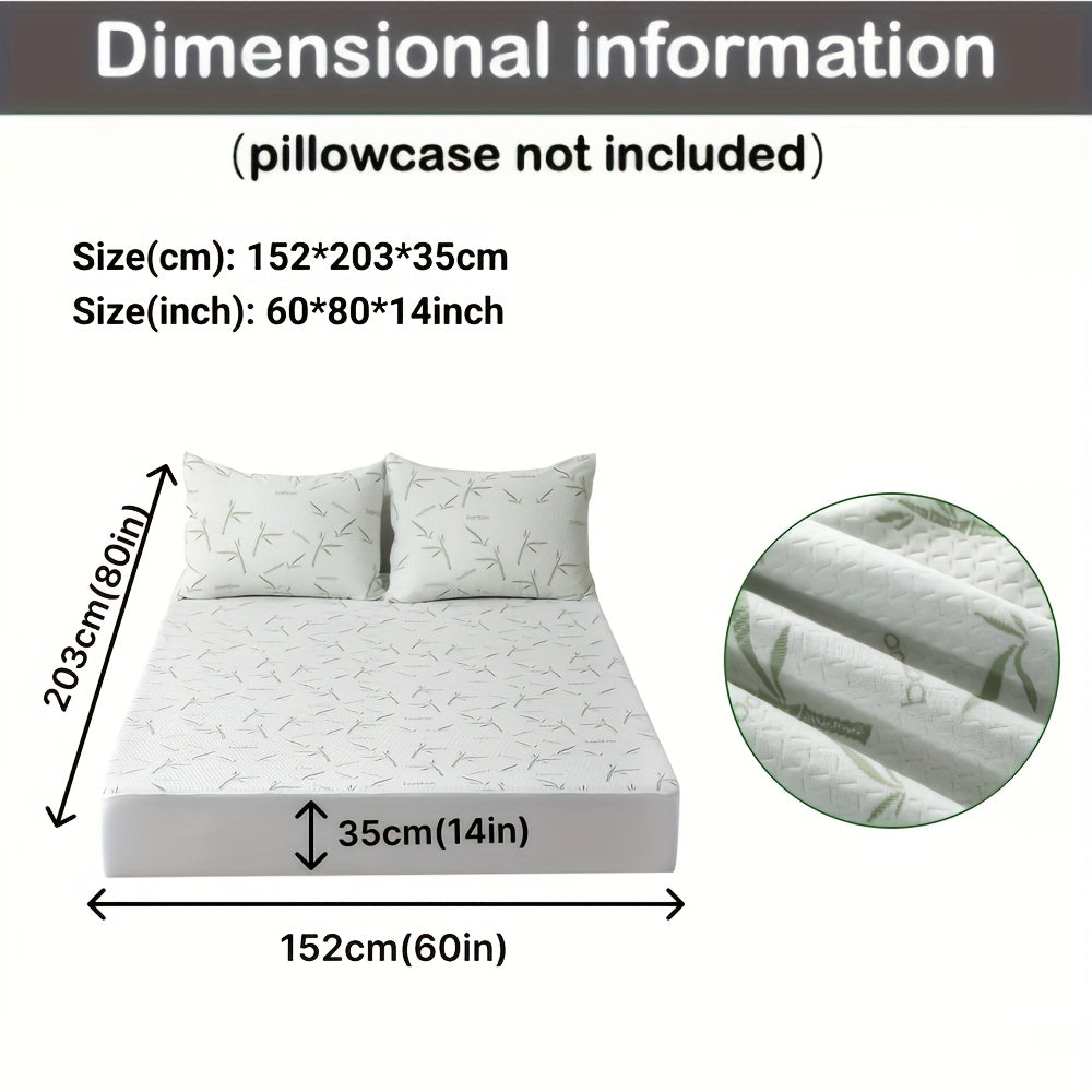 Green 100% Bamboo Fiber Mattress Protector Cooling Breathable Bed Cover With 3D