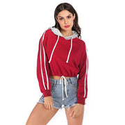 Striped Drawstring Cropped Hoodie for Women