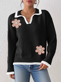 Floral-embroidered Patchwork Long-sleeve Top New Fall Winter