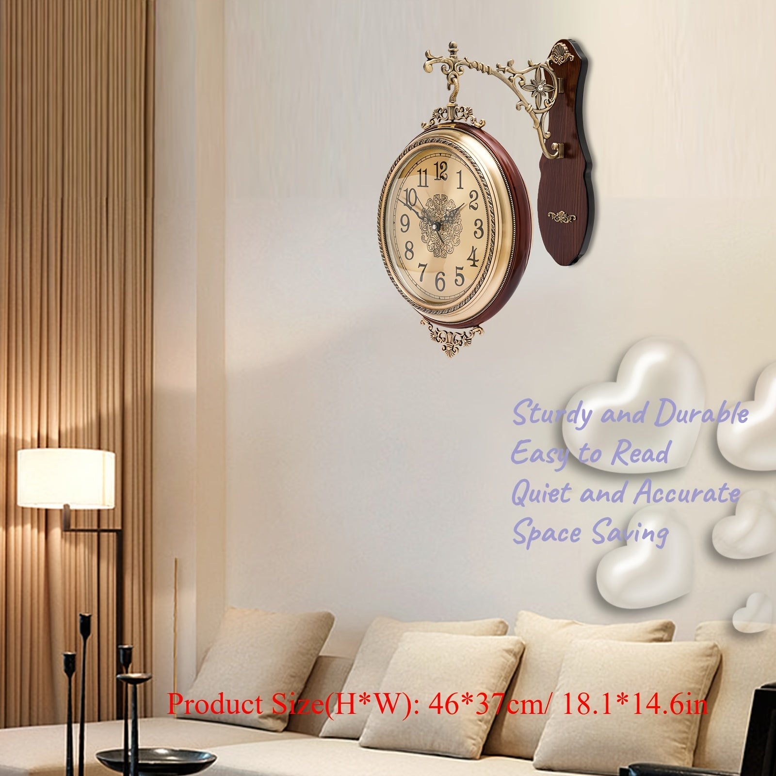 Elegant Vintage Double-Sided Wall Clock - Silent, Non-Ticking Quartz Movement, Easy-to-Read 12" Dial, Durable & Alloy, 360° Rotatable with Faux Leather Strap for Sophisticated Home Decor, Coffee Color