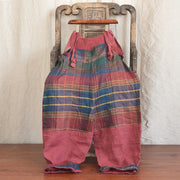 Chic Linen Patchwork Suspender Pants for Women