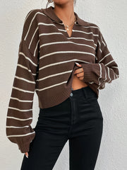 Winter Loose All-matching Striped Lapel Knitted Pullover Sweater
