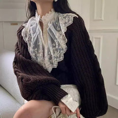 Twill Knitted Pullover Loose Colorized Sweater