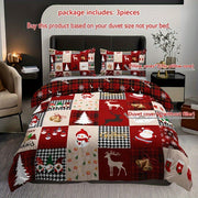 Christmas Reindeer & Plaid Duvet Cover Set Includes Duvet Cover And Pillowcases