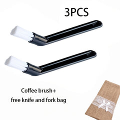 Coffee Grinder Cleaning Brush Set – 2 Soft‑Bristle Brushes and 1 Stainless Steel Knife/Fork with Ergonomic Acrylic Handles