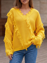 Off-shoulder Loose-fit Deep-v-neck Pullover Knit Sweater