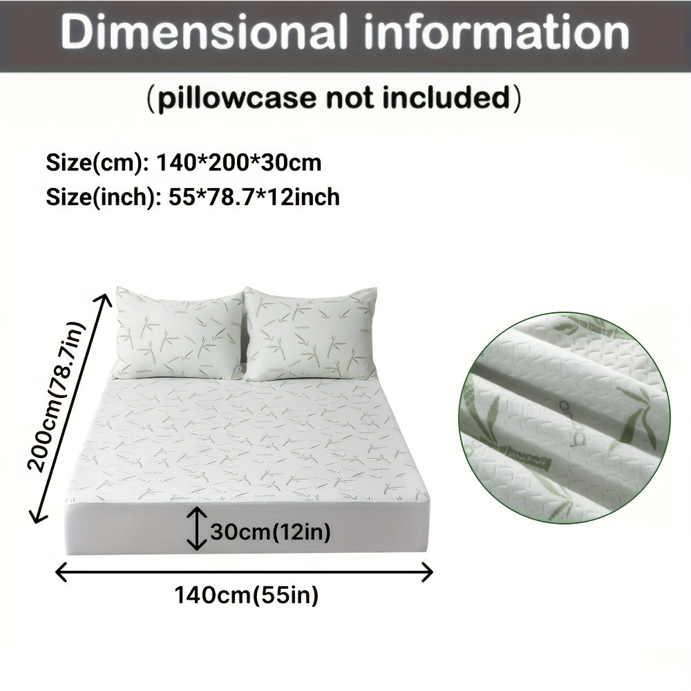 Green 100% Bamboo Fiber Mattress Protector Cooling Breathable Bed Cover With 3D