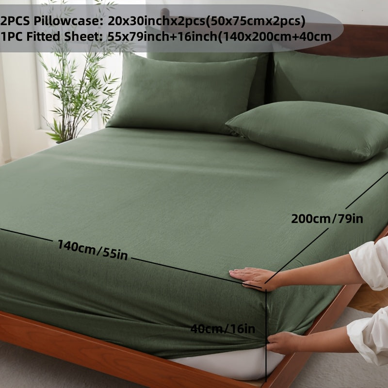 Bamboo Fiber Fitted Sheet Set With Pillowcases And Fitted Sheet Inch Deep