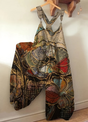 Bohemian Style Colorful Patchwork Overalls Wide-leg Jumpsuit For Women