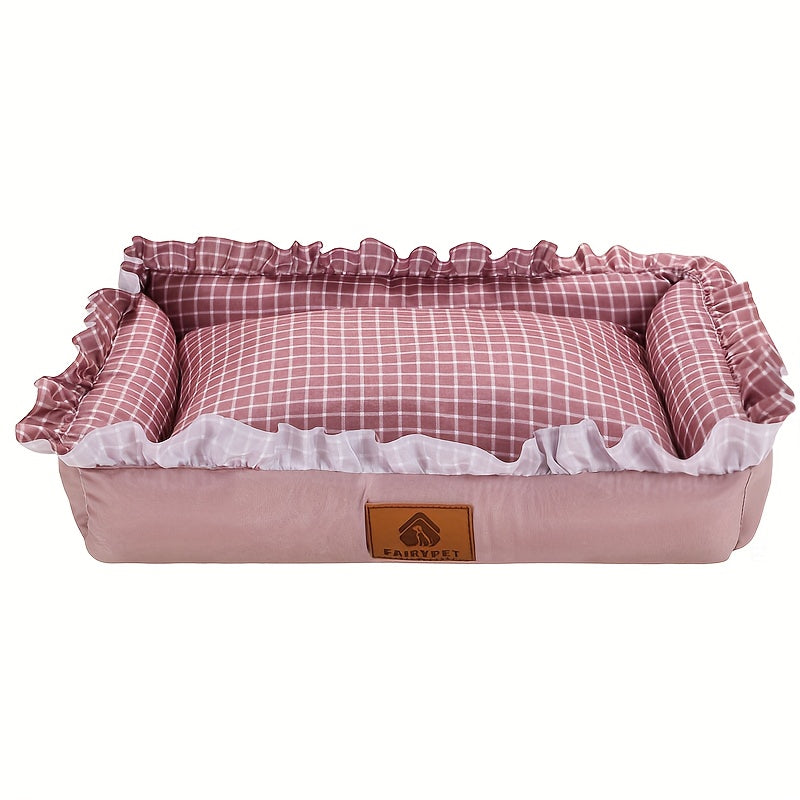 1pc Small Dog Bed with Pastel Pink & White Checkered Design - Plush Pet Bed with Non-Slip Bottom, Machine Washable Soft Cushioned Interior for Small/Extra Small Dogs, Pomeranian,