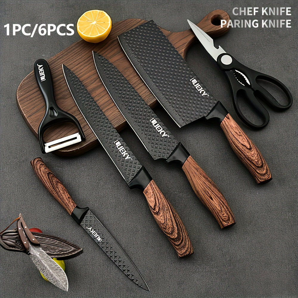 Professional 1/6 Kitchen Knife Set, Chef's Knife, Slicing Knife, Scraper And Scissors, Stainless Steel Super Sharp, with Anti-stick Ergonomic Wooden Handle, Chef's Knife Set, Suitable for Family Tr...