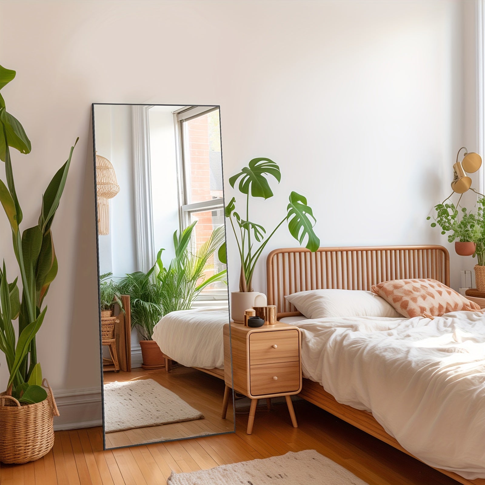 Arched Full Length 64" X 21"/ 59"x16"Mirror With Stand, Floor Mirror With Aluminum Alloy Frame For Bedroom, Standing Full Body Mirror With Shatter-Proof Nano Glass For Wall, Living Room, Cloakroom