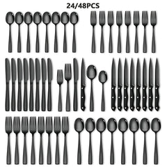 24-piece black stainless steel flatware set for 8 people