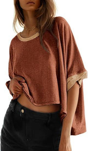 Loose-Fit Short Sleeve Crewneck Pullover – Solid Colors