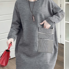 Plus Size Relaxed Fit Sweatshirt with Asymmetrical Pocket and Contrast Accents