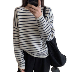 Korean-style Striped Knitted Casual Sweater Top for Women