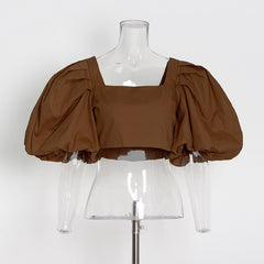 Chic Square Collar Bubble Sleeve Top
