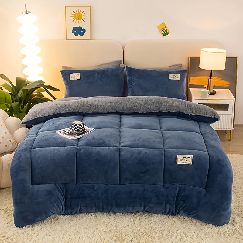 Contemporary Thick Velvet Quilt Machine Washable With Filling And Cover For Bed