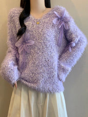Autumn and Winter Plush Knitted Sweater for Women Sweet 3d Flower Decoration Loose Fit