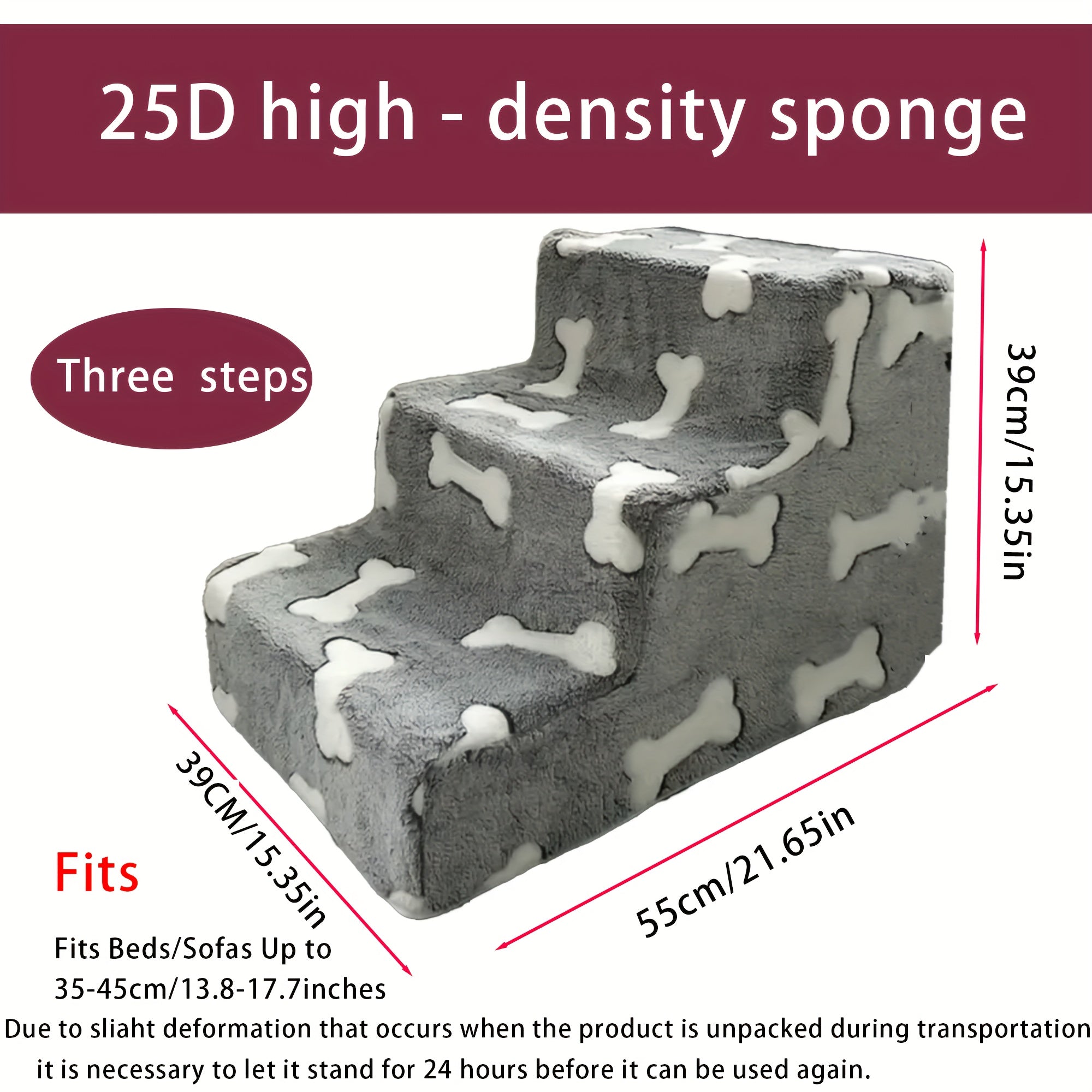25D Sponge Dog Stairs with Bone-Shaped Design - Non-Slip Soft Pet Stairs for Small to Large Dogs, Easy Climbing Stairs for Puppies, Pet Stairs for Small Dogs, Dog Step For Large