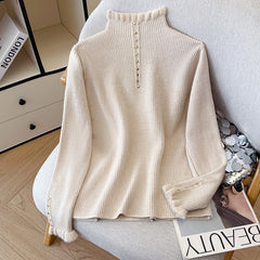 Half-high-neck Fleece-lined Knit Top