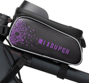 Waterproof bike top tube bag for phones up to 6.7 inches with touchscreen access